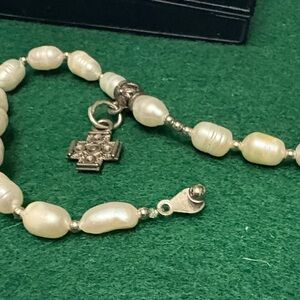 Elegant White Freshwater Pearl Bracelet With Cross